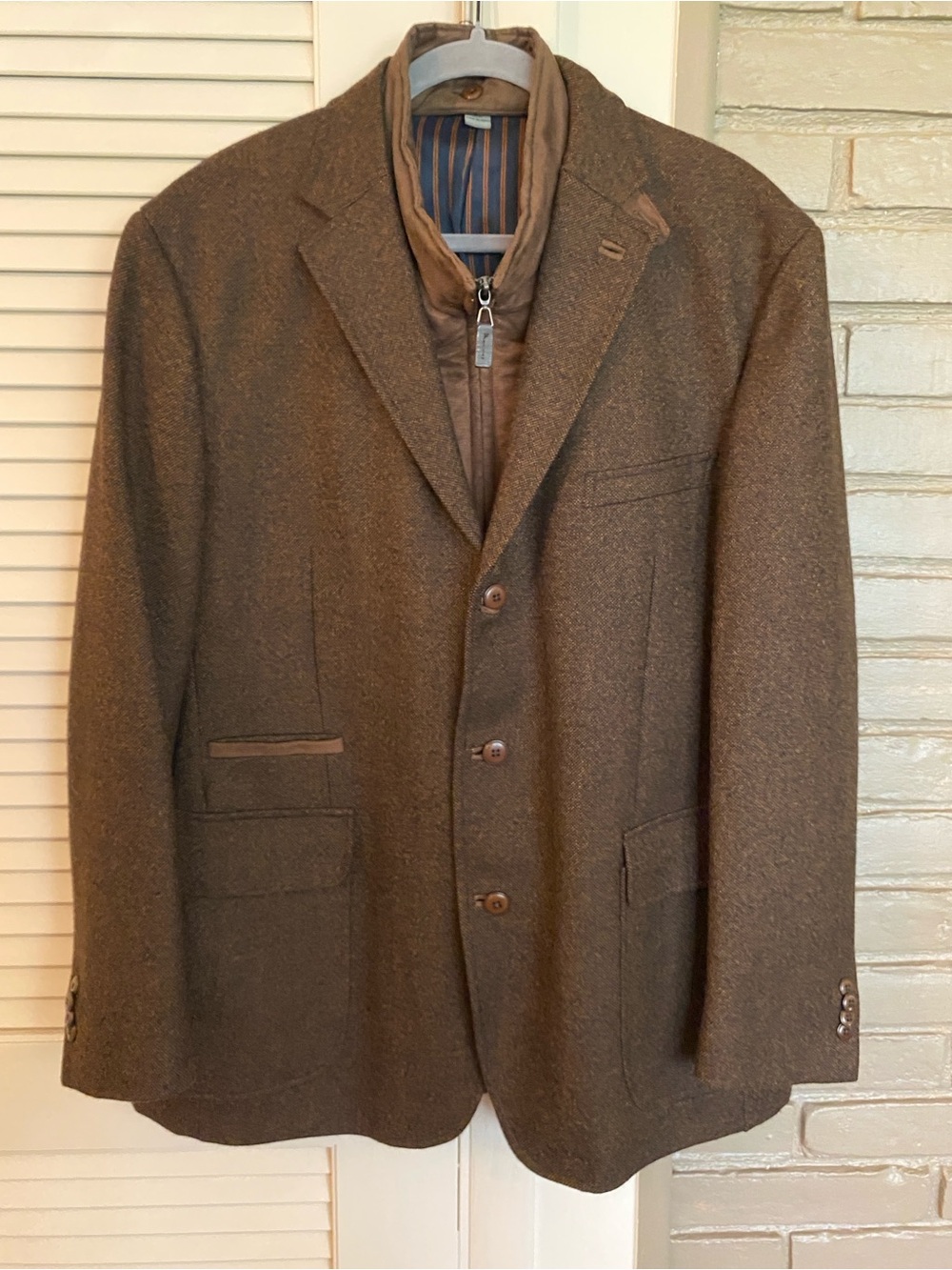Johnston & Murphy Brown Wool-Blend Blazer with Zip-In Vest